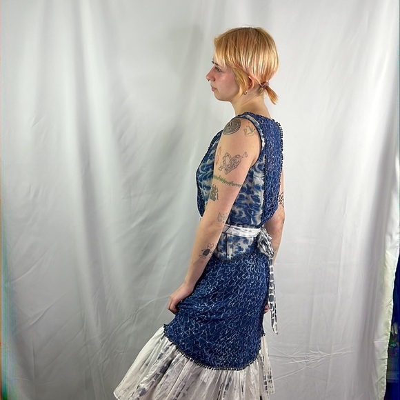 Anthropologie Meadow Rue Blue & White Bohemian Belted Dress - Picture 3 of 11